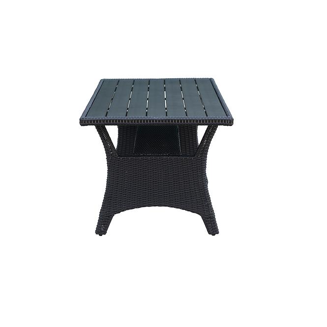 Rohová zahradní sestava z umělého ratanu Stockholm černá s vysokým stolem polywood a lavici
