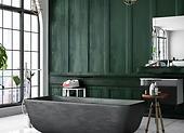 Zelená a černá v industrial koupelně