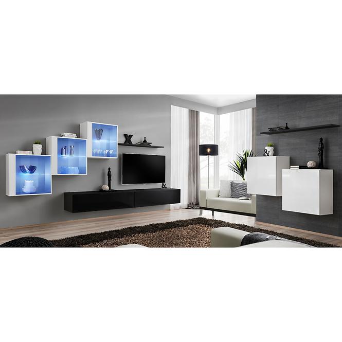 Obývací Stěna Switch XX sklo + LED bílá/černá