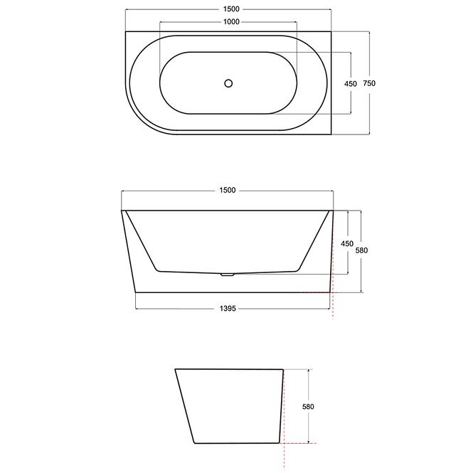 Volně stojící rohová vana Zoya 150/80 P + click clack s obdélníkovým přepadem slim v provedení chrom