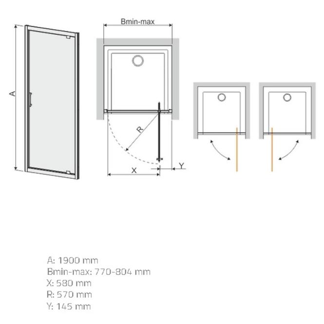 Dveře dj/tx5b 80 w15 sb glass protect