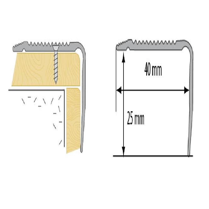 Schodový profil drážkou LSR 40X25 1,0 C-0 stříbrný