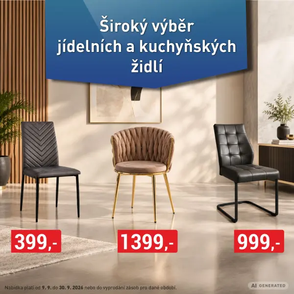 Široký výběr jídelních  a kuchyňských  židlí do 30.09.