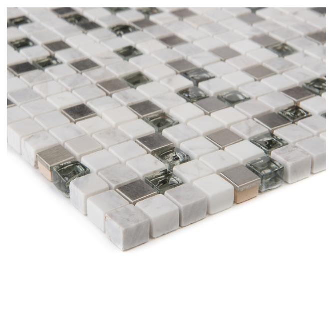 Mozaika glas permutt marmor weiss/edestahl 66261 30x30x0,8