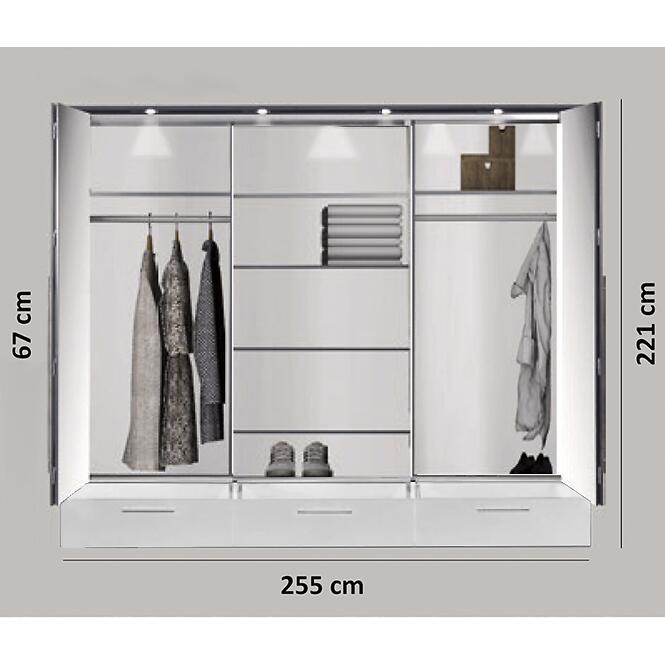 Šatní skříň Toledo 255cm Bílá/Zrcadlo,3