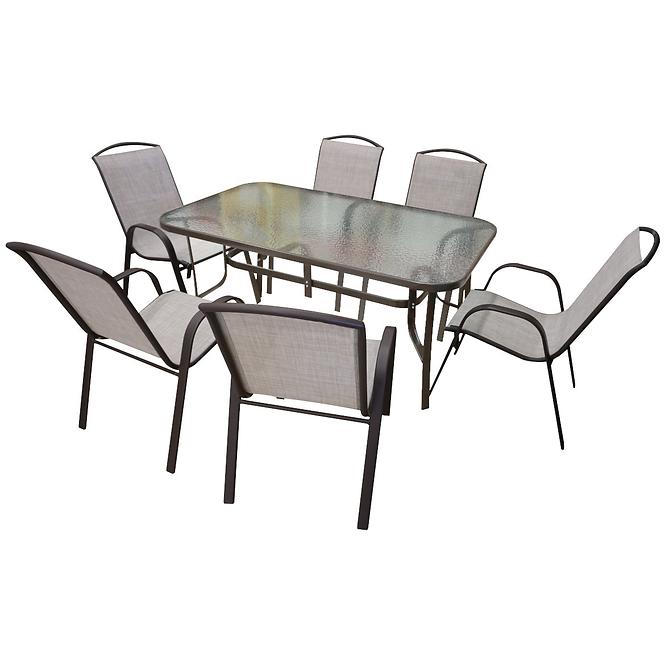 Sada skleněný stůl + 6 židlí béžová