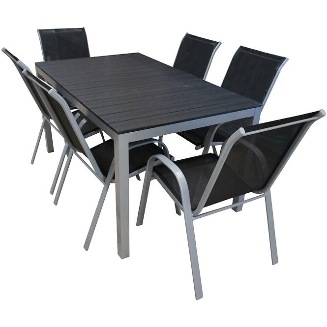 Zahradní souprava stůl POLYWOOD + 6 židli černá