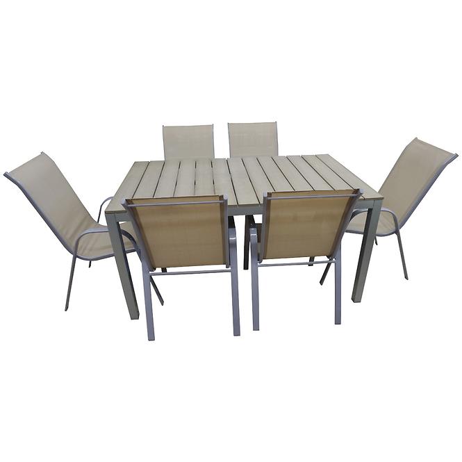 Sada stůl Polywood + 6 židli taupe,5