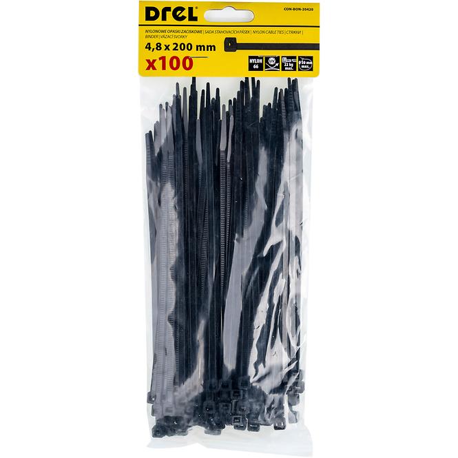 Vázací pásky 4.8 x 200 mm černé, nylon, 100 ks.       ,2