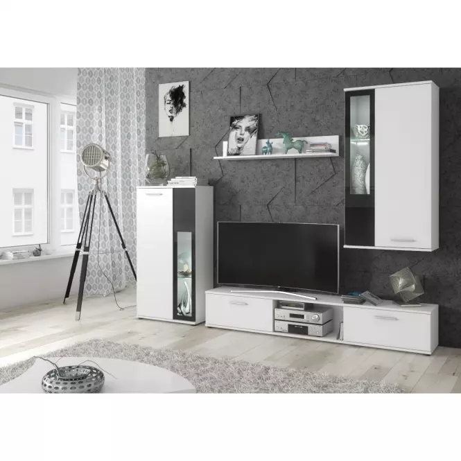 Obývací Stěna Wow 255cm Bílé/Černé Sklo