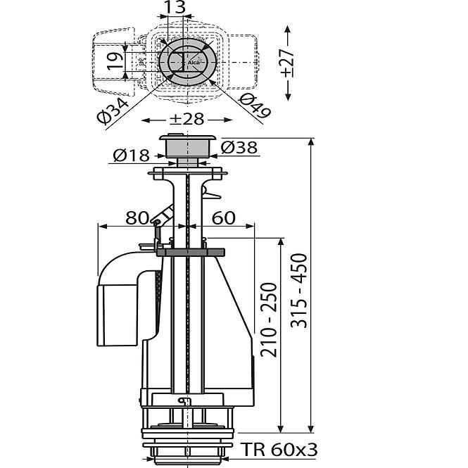 Vypoušteci ventil s dvoutlačitkiem A08A,2