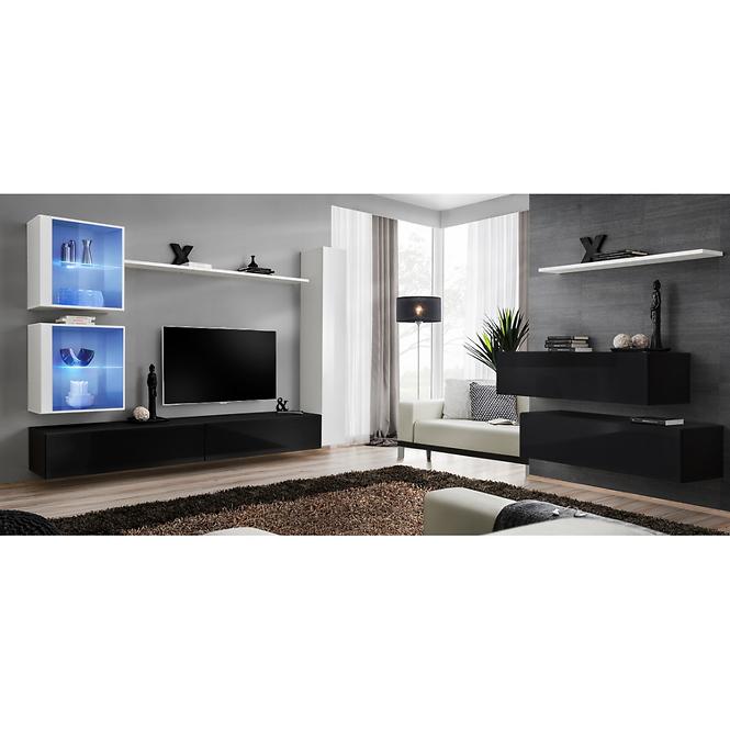 Obývací Stěna Switch XVIII Sklo + LED Bílý/Černá