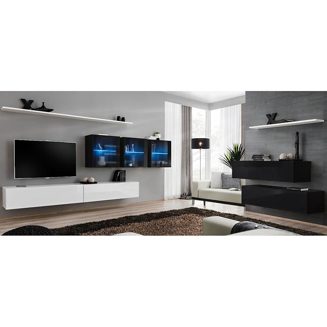 Obývací Stěna Switch XVII Sklo + LED Bílý/Černá