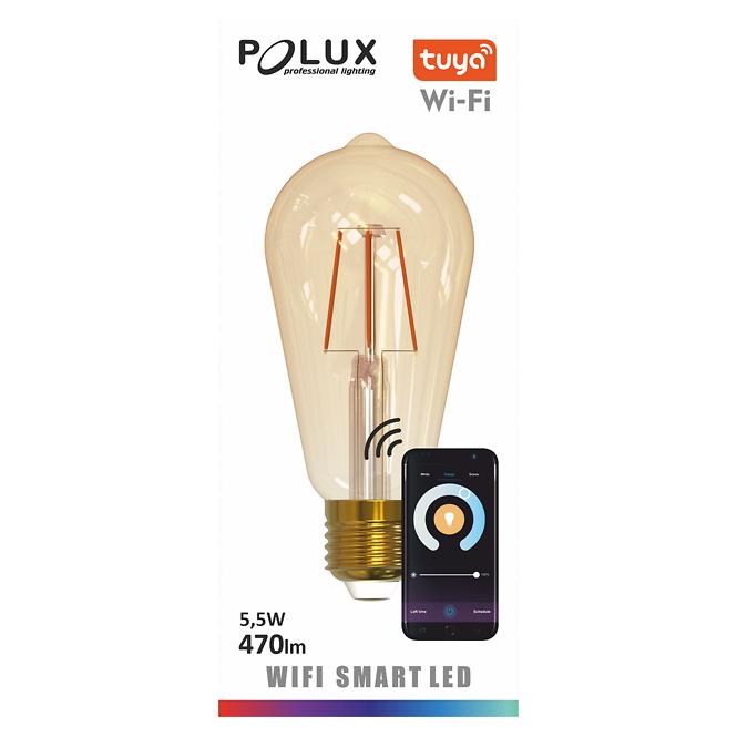 Wi-Fi Smart LED žárovka Polux filament ST64 5,5W E27 1800-2700K,4