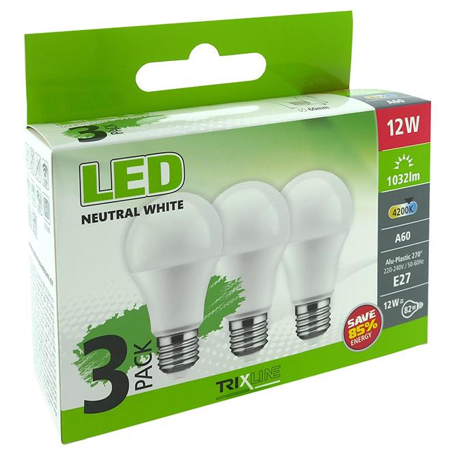 LED žárovka 12W E27 4200K  A 60, 3PACK