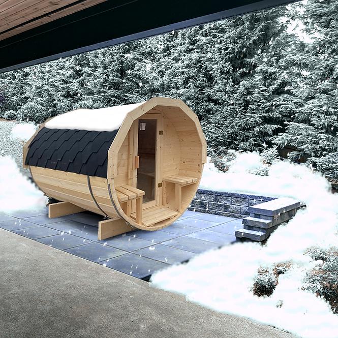 Venkovní sudová sauna s terasou 2,4 m,7