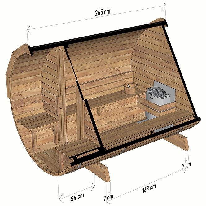 Venkovní sudová sauna s terasou 2,4 m,4