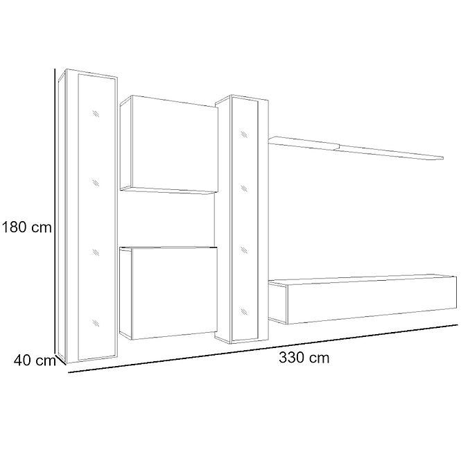 Obývací Stěna Switch XVI sklo + LED bílá/dub wotan,2