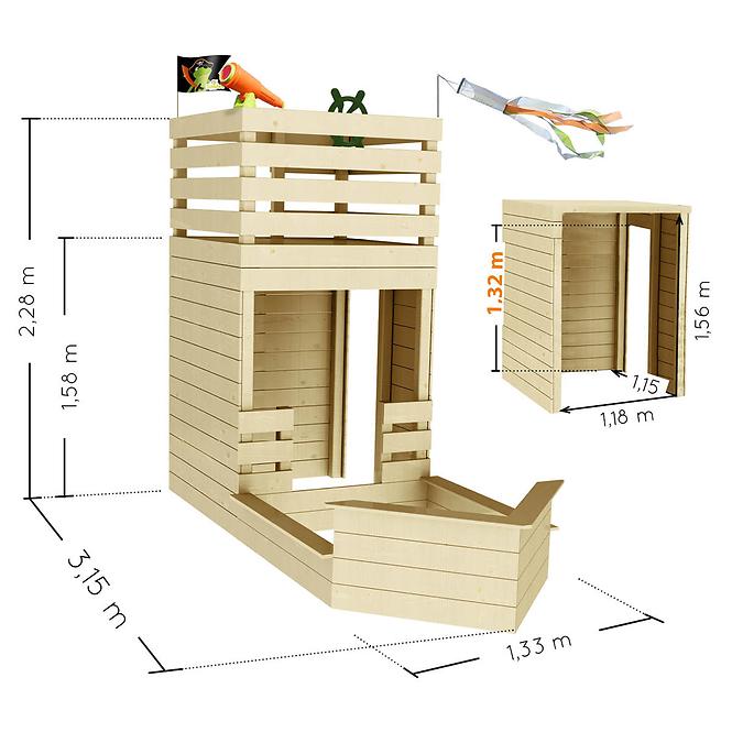 Dřevěný dětský domeček HACKER 133x315x228 cm,3