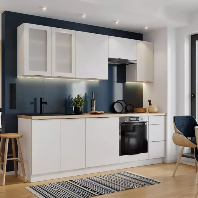 Kuchyňská Skříňka Denis W60/68 Slim Pl S Černou Digestoří bílý puntík,6