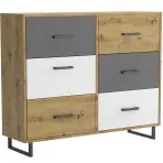 Komoda Bari 6s Oak Artisan/Grafitová/Bílá