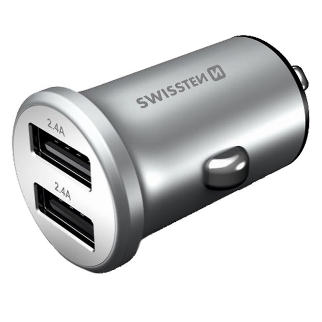 Nabíječka USB 12/24V Swissten 2x USB 4,8AMP stříbrná