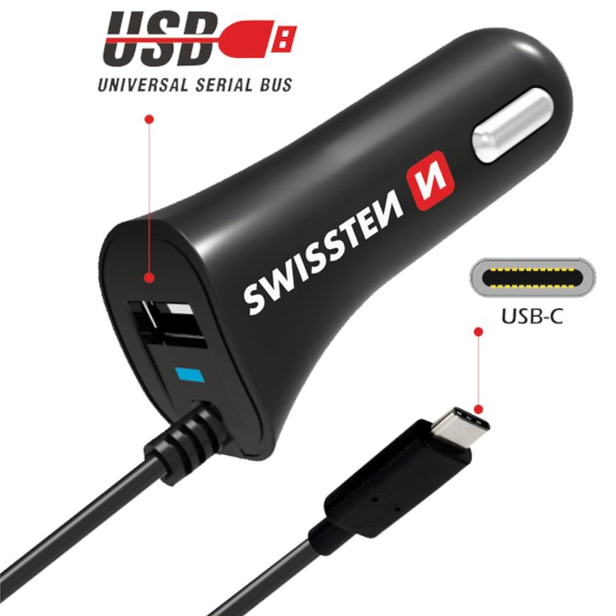 Levně Nabíječka CL Swissten USB-C A USB 2.4 AMP
