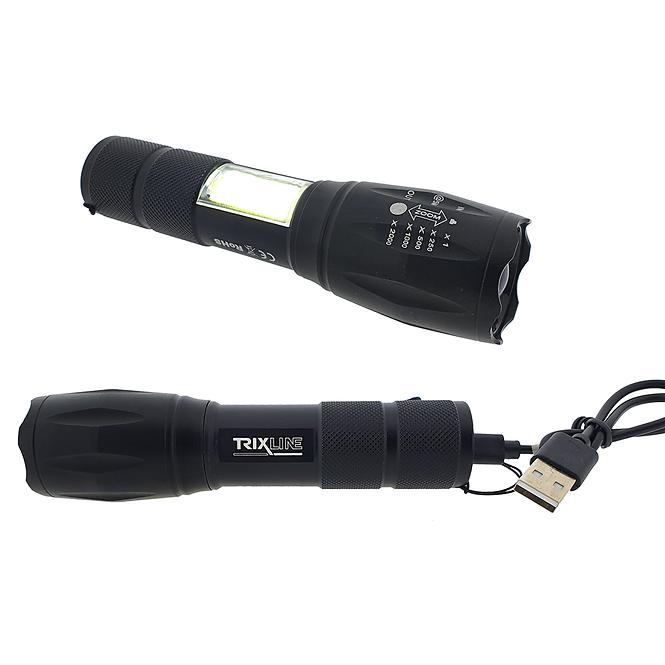 Ruční LED nabíjecí svítilna s USB a se zoomem 10W