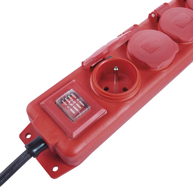 Prodlužovací kabel 3 m / 4 zásuvky / s vypínačem / černo-červený / guma-neopren / 1,5 mm2