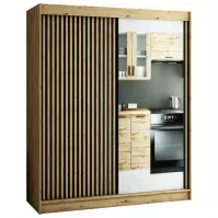 Šatní skříň Lamelo 2 180 dub artisan/černá/zrcadlo