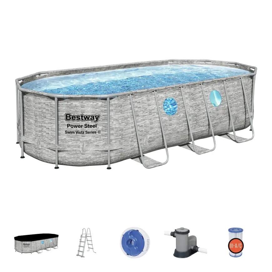 Baumax.cz: Bazén Power Steel Swim Vista 427 x 250 x 1m s filtrací vzor kámen 56714