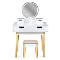 Toaletní stolek se zrcadlem a LED osvětlením, taburet v sadě, barva čalounění taburetu - béžová