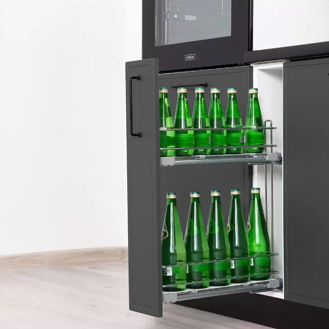 Kuchyňská skříňka Emily w60/68 slim pl šedá se černou digestoří černý puntík,3