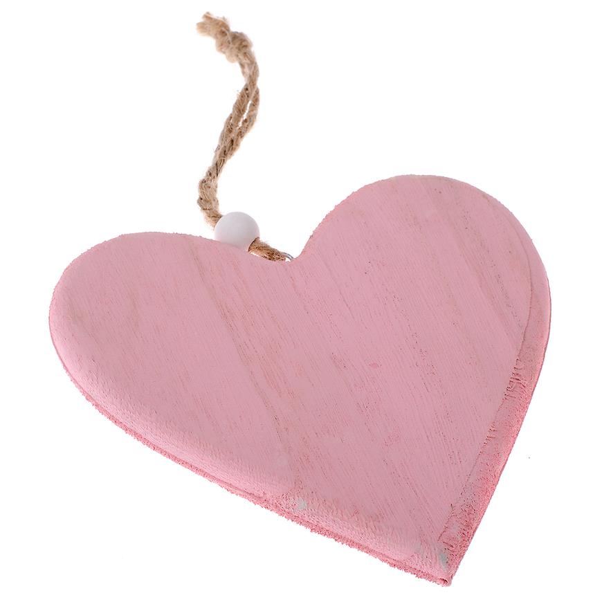 Levně Dřevěné závěsné srdce růžové MIN191027