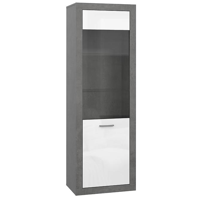 Vitrína Trebbia 1D beton/bílý lesk
