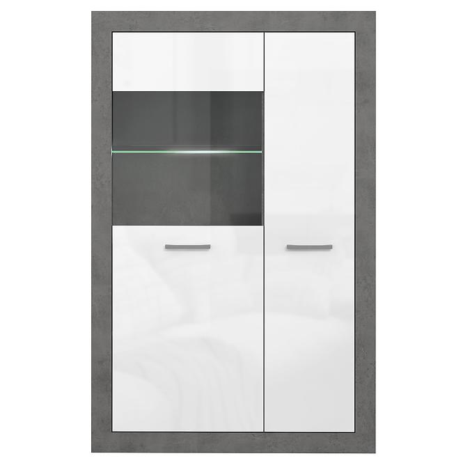 Vitrína Trebbia 2D beton/bílý lesk
