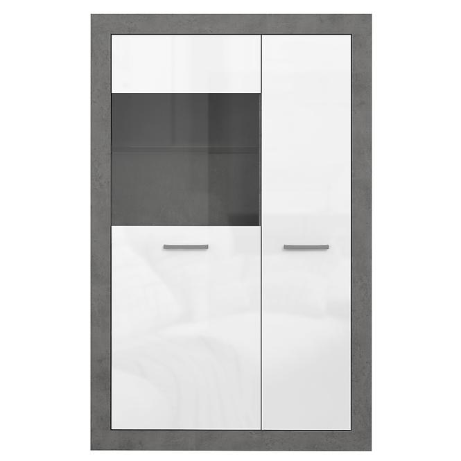 Vitrína Trebbia 2D beton/bílý lesk