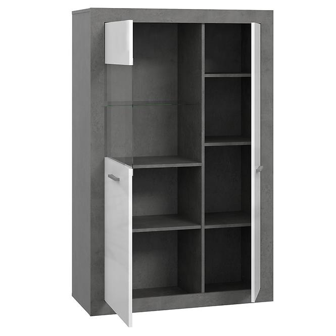 Vitrína Trebbia 2D beton/bílý lesk