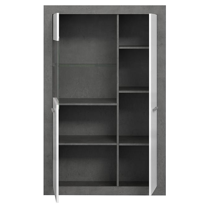 Vitrína Trebbia 2D beton/bílý lesk