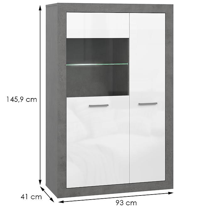 Vitrína Trebbia 2D beton/bílý lesk