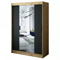 Šatní skříň Halifax T1 150 dub Artisan/černá/zrcadlo