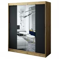 Šatní skříň Halifax T1 180 dub Artisan/černá/zrcadlo