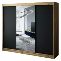 Šatní skříň Halifax T1 250 dub Artisan/černá/zrcadlo