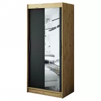 Šatní skříň Halifax T2 100 dub Artisan/černá/zrcadlo