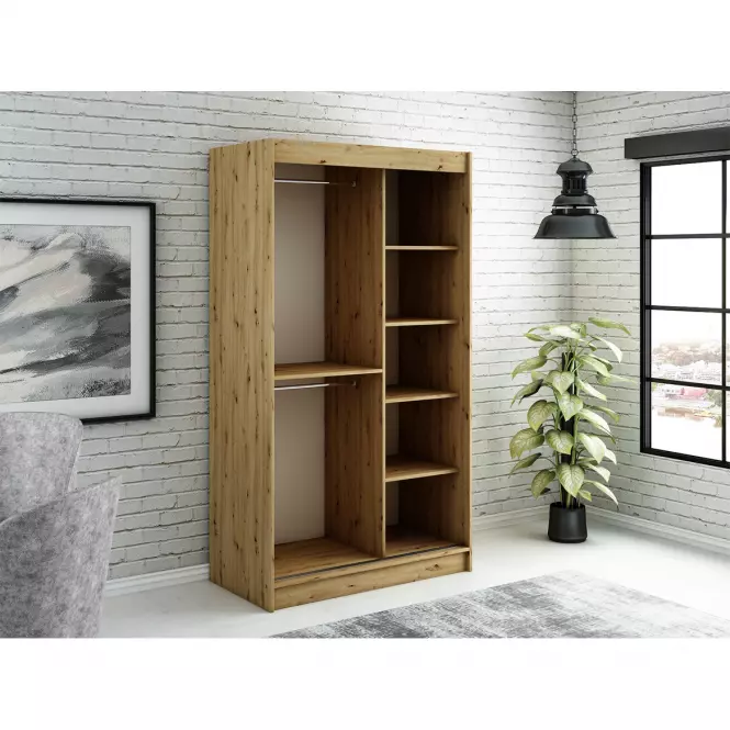 Šatní skříň Halifax T2 120 dub Artisan/černá/zrcadlo,2