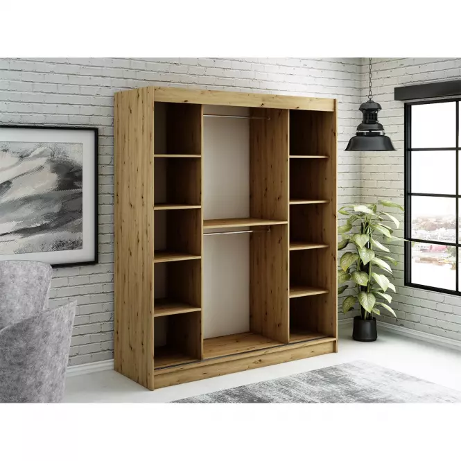 Šatní skříň Halifax T2 180 dub Artisan/černá/zrcadlo,2