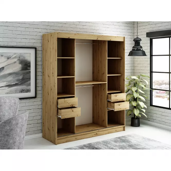 Šatní skříň Halifax T2 180 dub Artisan/černá/zrcadlo,3