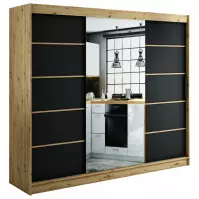 Šatní skříň Halifax V2 250 dub Artisan/černá/zrcadlo