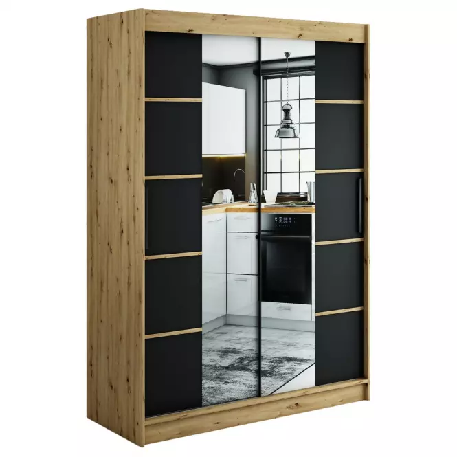 Šatní skříň Halifax V4 150 dub Artisan/černá/zrcadlo