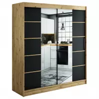 Šatní skříň Halifax V4 200 dub Artisan/černá/zrcadlo